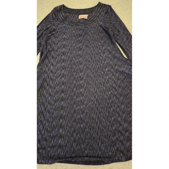 Saturday Sunday Dress Womens Medium Navy Blue Space Dye Swing 3/4 Sleeve Pockets - Picture 4 of 16